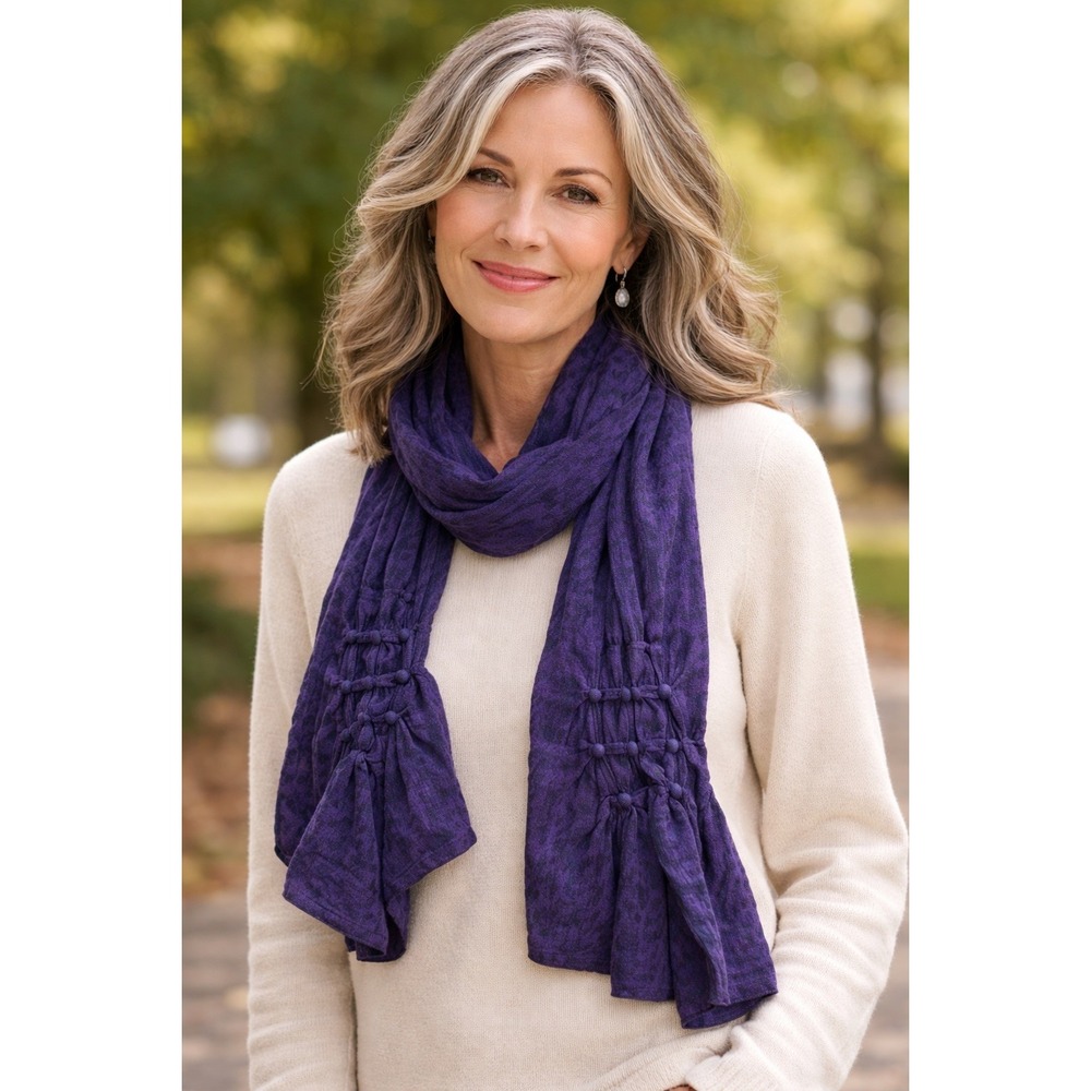 Women Purple Textured Scarf Wrap Shawl |‎ Coldwater Creek Boho Style Lightweight